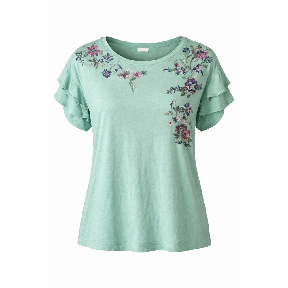 Sundance Embroidered Floral Top Womens Small Mint Green Ruffle Sleeve Boho